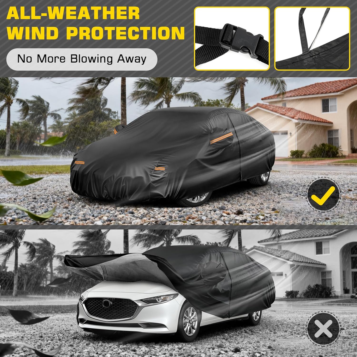 Car Cover for Mazda 3 2003-2026, 6 Layers Waterproof Car Covers with Zipper Door & Windproof Bands All Weather Cover for Snow Rain Dust Hail Leaves Bird droppings Protection