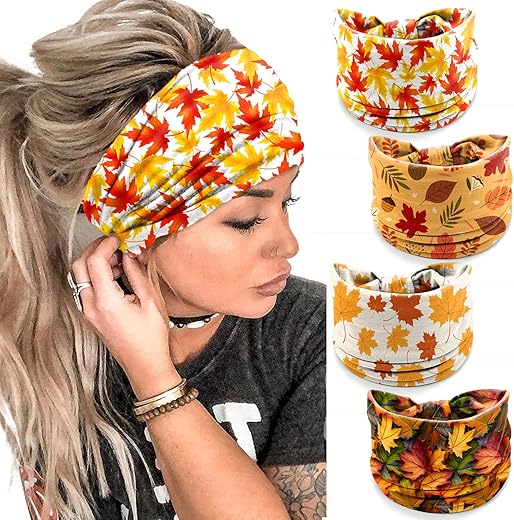4Pcs Fall Headbands for Women - Thanksgiving Day Turkey Leaves Holiday Hair...