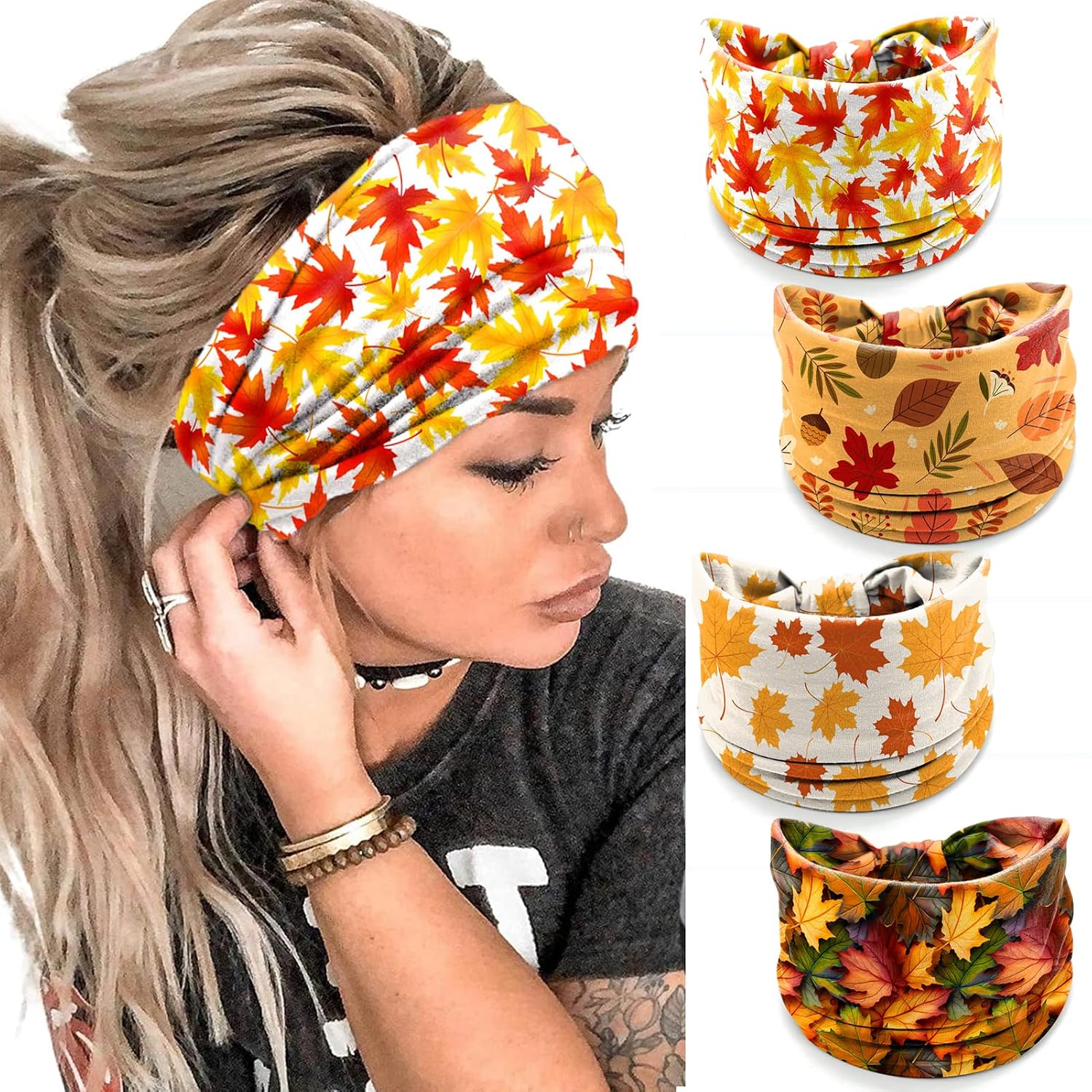 IDDFEVE 4Pcs Fall Headbands for Women - Thanksgiving Day Turkey Leaves Holiday Hair Bands, Autumn Festive Gift Hair Accessories (Maple)