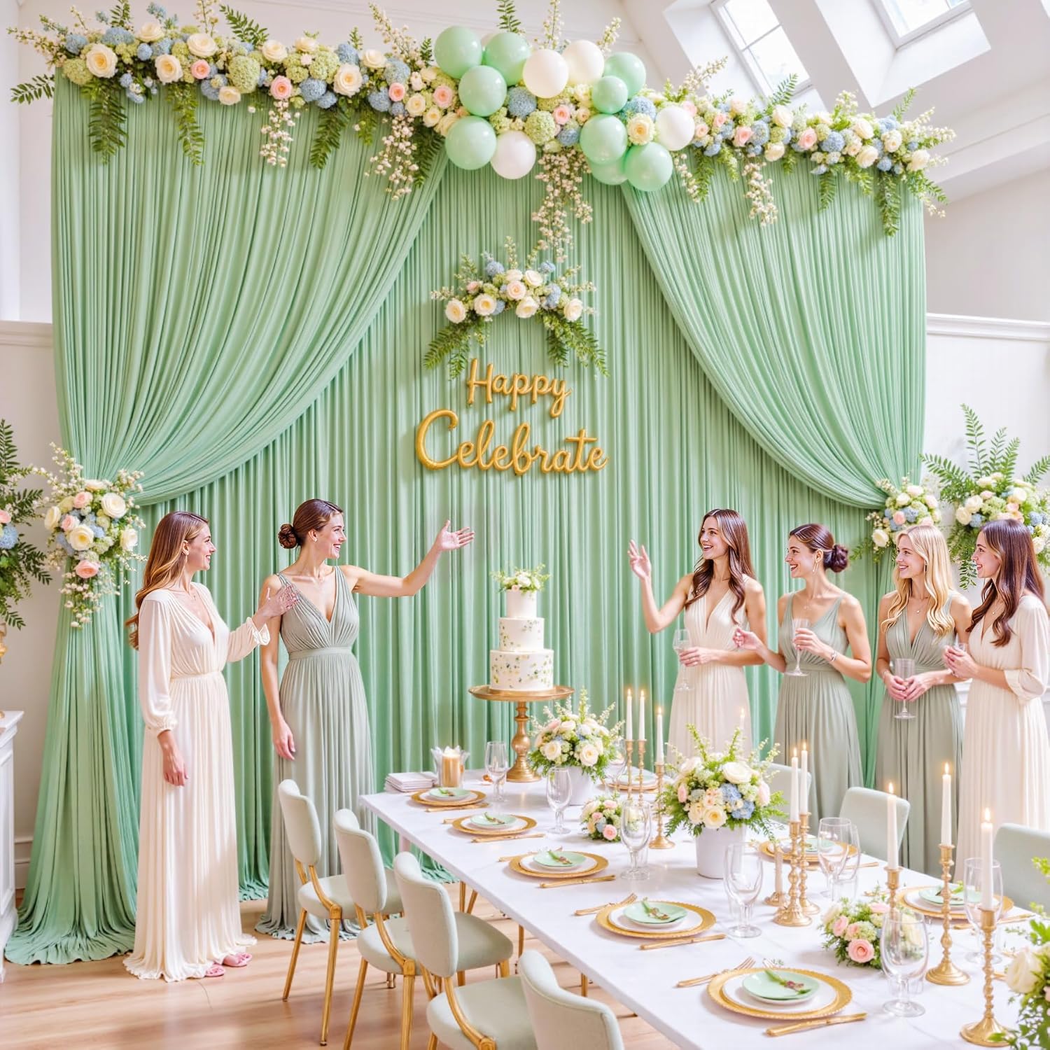 20ft x 15ft Sage Green Wrinkle Free Backdrop Curtains for Wedding Party Backdrops Curtain Drapes Fabric Decorations Photo Back Drop Cloth for Baby Shower Photography Stage Reception