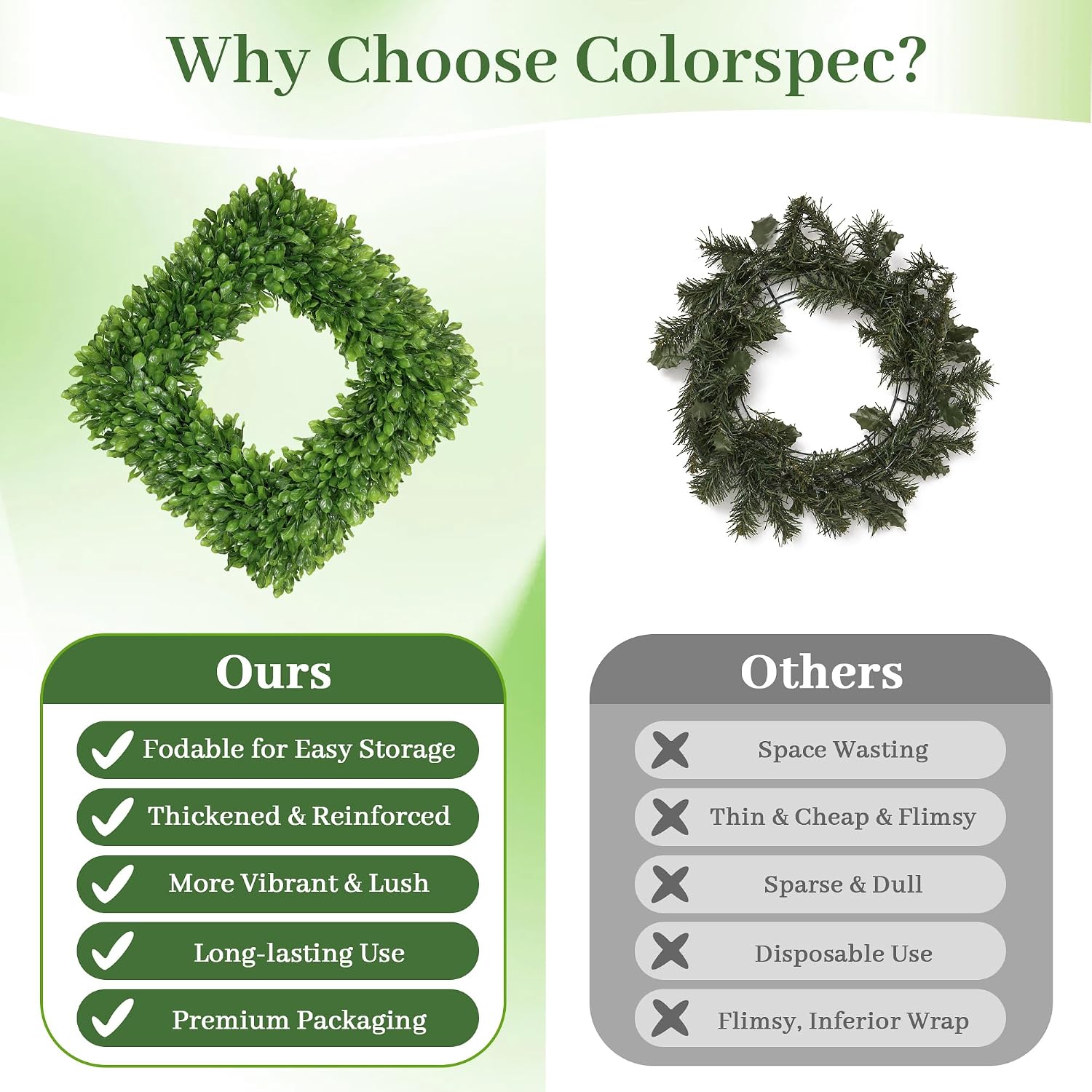 20 Inch Boxwood Wreaths for Front Door Summer Foldable Artificial Square Greenery Door Wreath with Sash Outdoor Foldable Spring Wreath UV Resistant for Garden Farmhouse Yard Indoor Decor