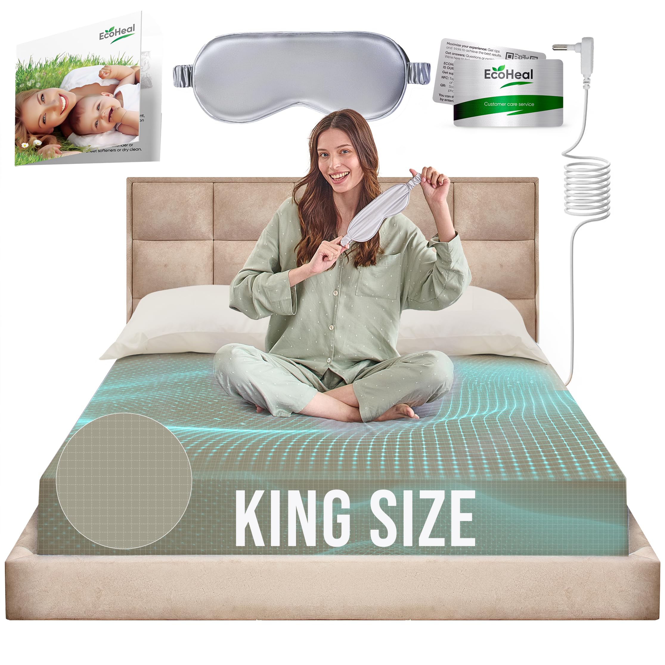 Earth Grounding Sheets King Size with 12% Silver Fiber & 4% Silk & 84% Cotton - Green - Quality Certified Grounded Well Bed Sheet - Conductive Fitted
