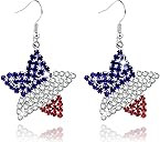 Artlunar 4th of July Independence Day Patriotic Earring for Women American Flag Dangle Earrings Patriotic Red White Blue USA Earring, Pave Crystal Stud