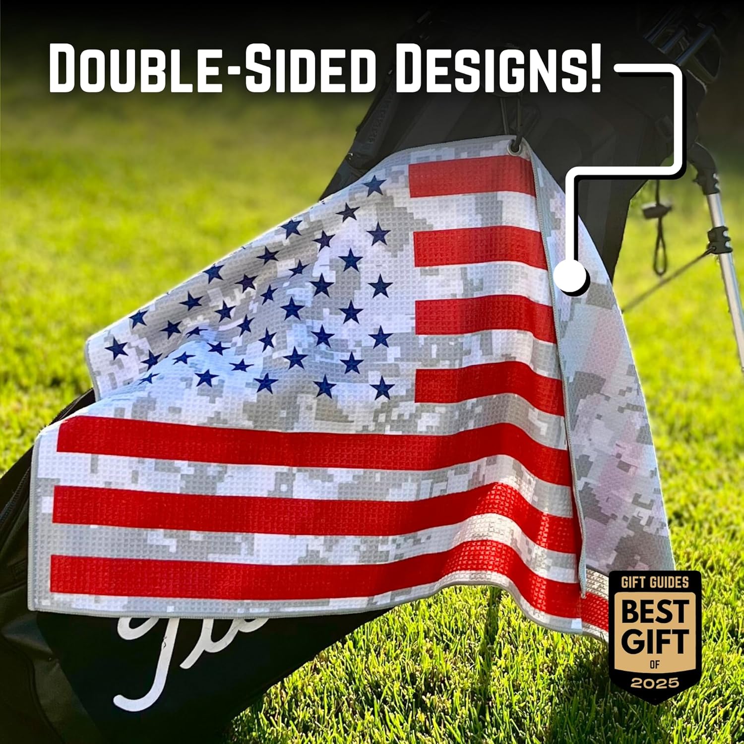 Pin Hunters American Flag Microfiber Golf Towel | Premium Waffle Towel with Clip | Large 31"×15.5" Towel for Golf Bags | Accessories for Men | Fun Gift for Husband | USA Pride