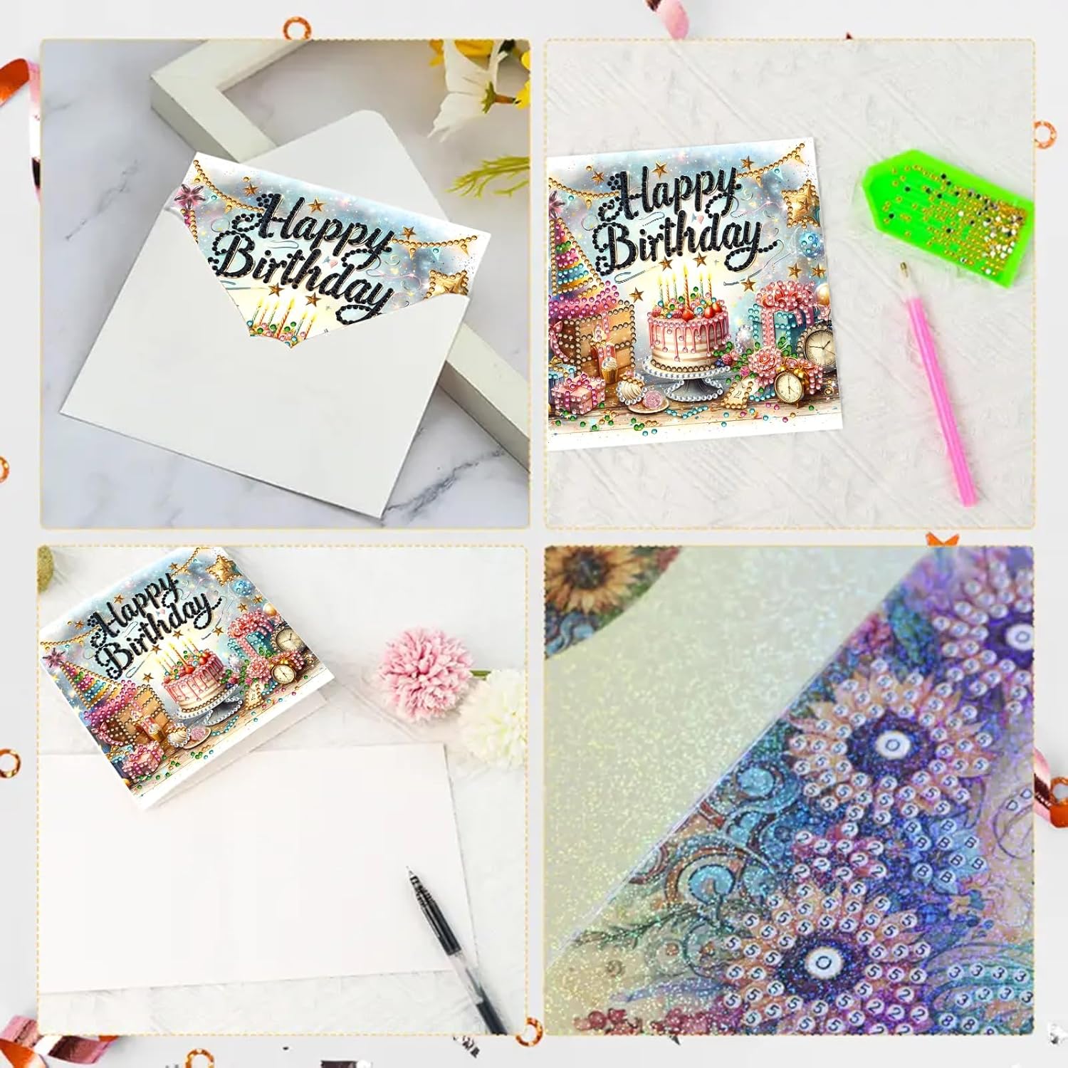 24Pcs Birthday Greeting Card Easter DIY Diamond Art Painting Greeting Cards Special Shaped Diamond Blessing Folding Card Kit Arts Crafts-02