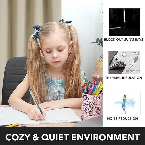 Miniatura 4 de Deconovo - Cortinas opacas con ojales térmicos y parte trasera plateada, 2 paneles, Poliéster & Mezcla de poliéster, Beige