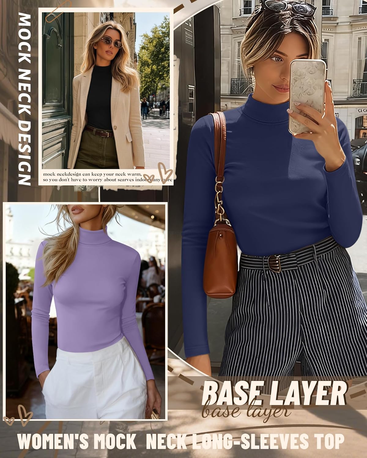 5 Pack Women's Turtleneck Tops, Long Sleeve Casual Shirt Slim Fit Base Layer Tees Stretch Fall Undershirts - Image 5