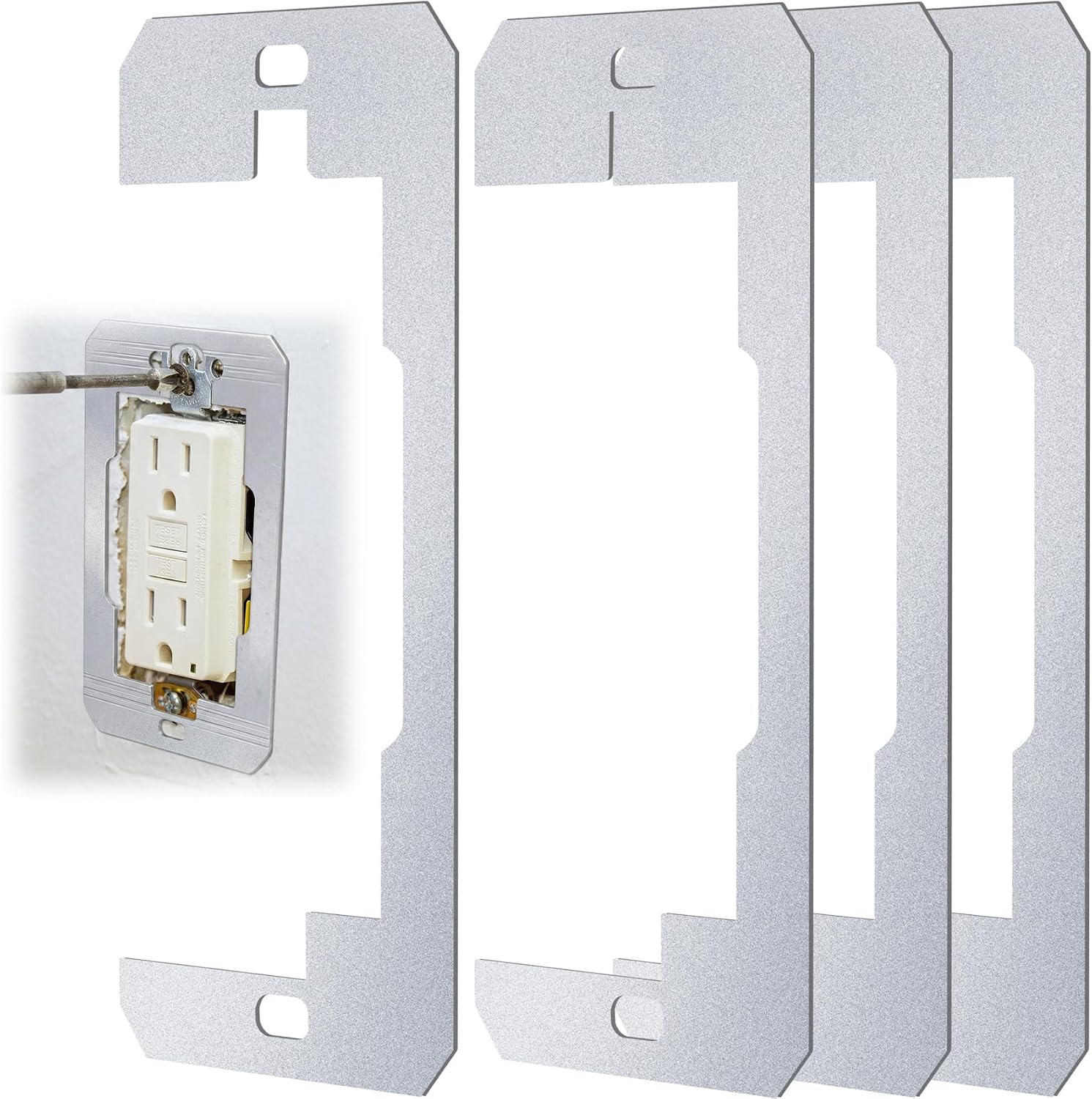 4pcs Metal Wall Plate Spacer, Leveling Plates Electrical Outlet Spacers Shims, Flush fit Device Outlet Shims for Fixing Repairing Switching Electrical Boxes- Silver
