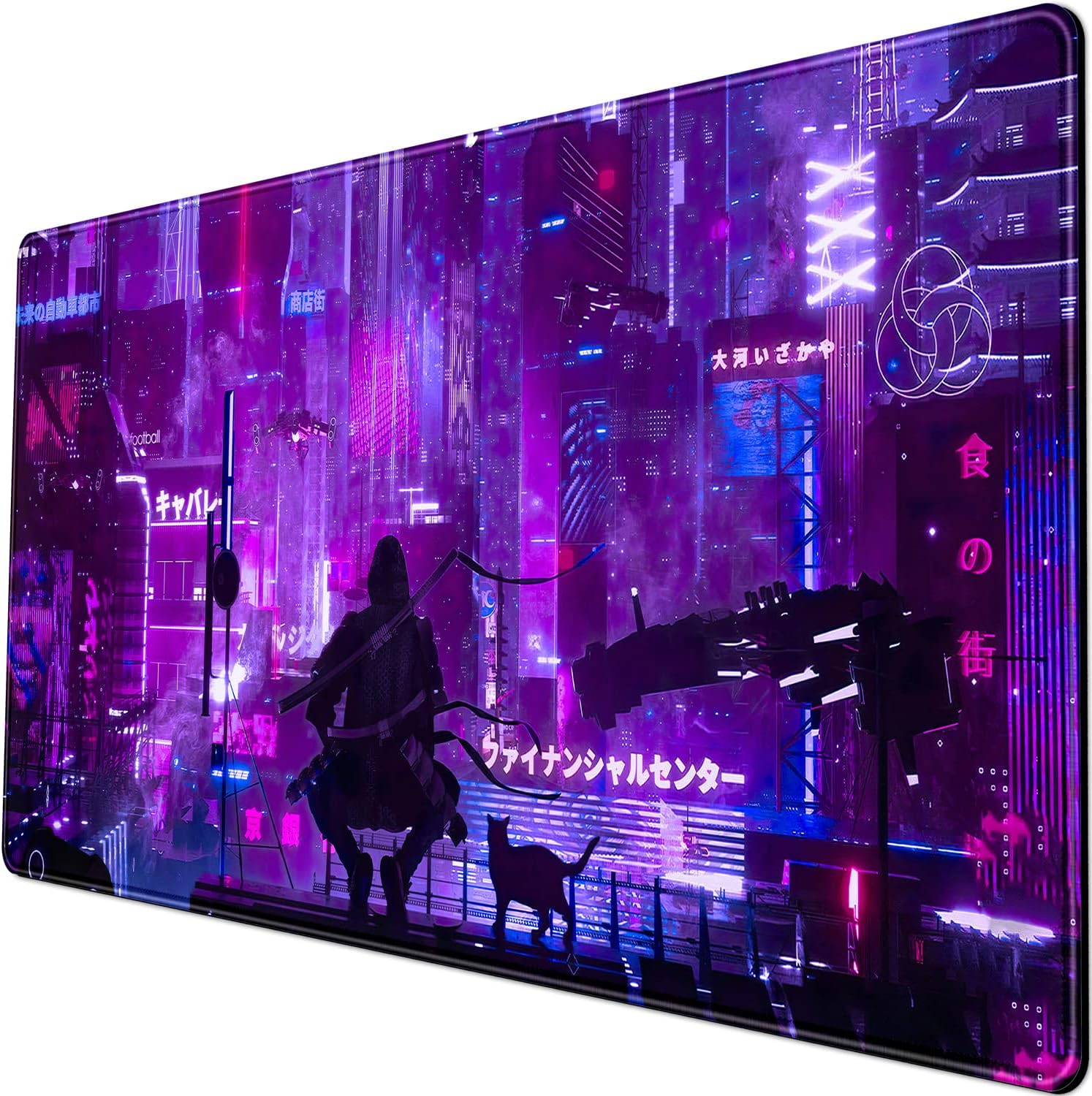 Anime Neon Mouse Pad Purple City Gaming Desk Big Cute Kawaii Pink Extended Mouse Pad Gaming,Office Keyboard Pc Laptop Mousepad Large 31.5x15.7 in-with Stitched Eges Non-Slip Base Mouse Pads Mat
