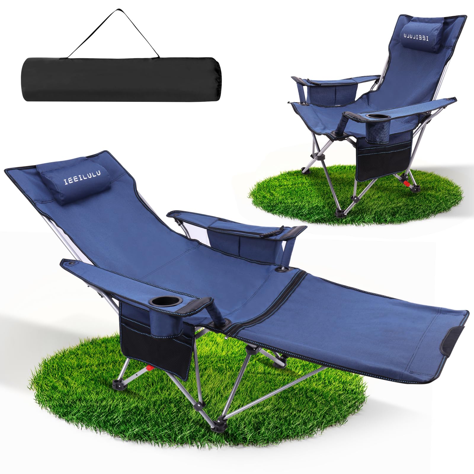 IEEILULU Campingstuhl Faltbar mit Fußstütze, Liegestuhl Klappbar, 2 in 1 Multifunktionaler Campingstuhl mit Getränkehalter Kühltasche, Strandstuhl Klappbar für Erwachsene 100kg Camping (Blue) Sonstiges