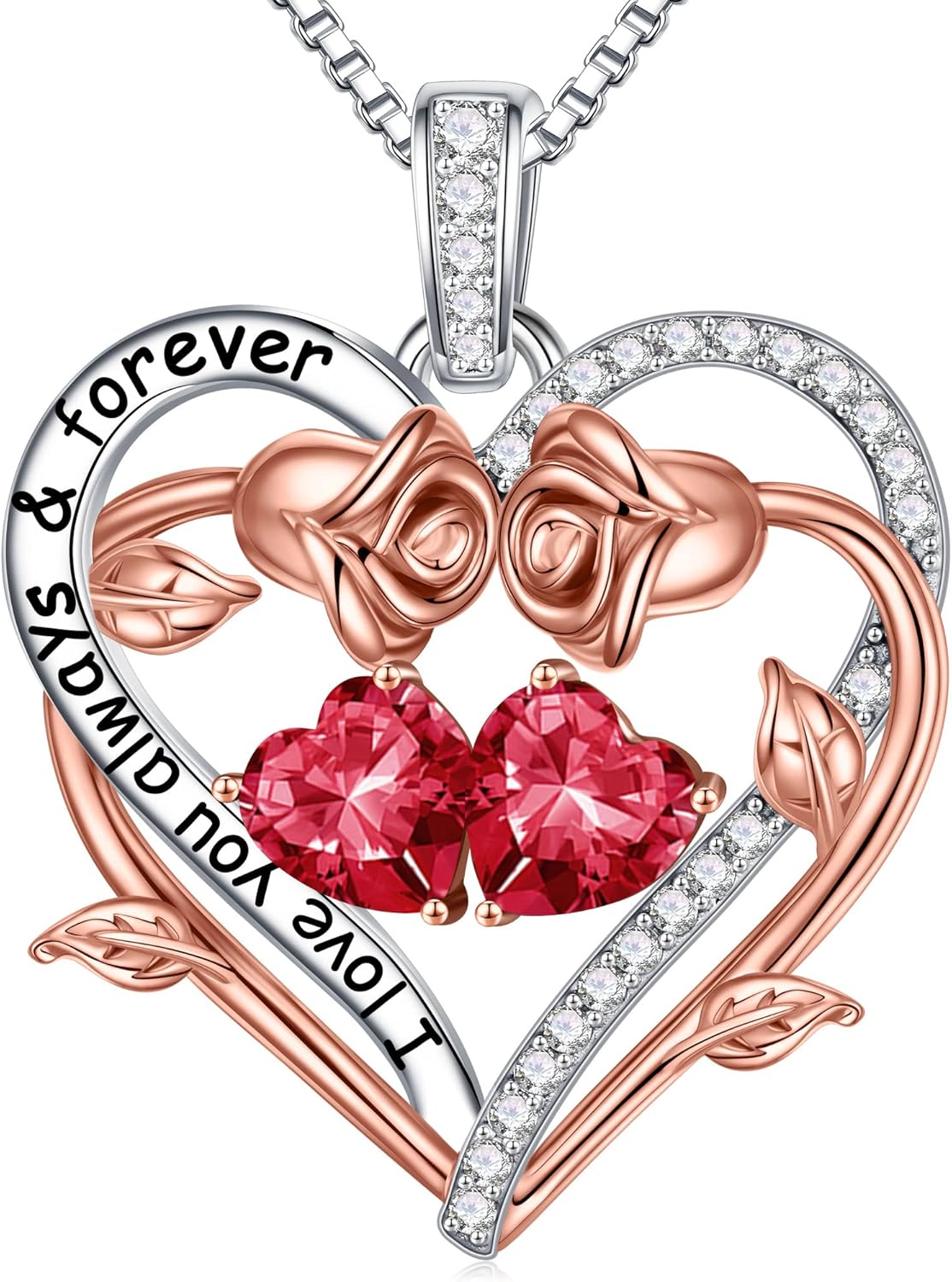 Iefil Gül Kalpli Çift Doğum Taşı Kolye, Eşiniz, Kız Arkadaşınız veya Sevdikleriniz İçin Hediye, Doğum Taşı Takıları, Anneler Günü, Doğum Günü Hediyeleri, Kadınlar İçin Takı