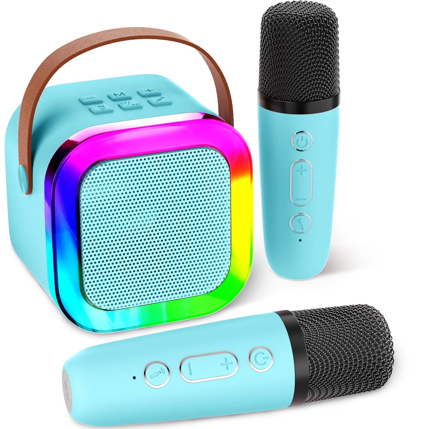 Mini Karaoke Machine Speaker for Kids, Toys for Girls Boys Friends Age 3-12+, Birthday Gifts Portable Bluetooth Speaker with Wireless Mics for 5 6 7 8 9 10 11 Years Teens Girl Boys, Blue
