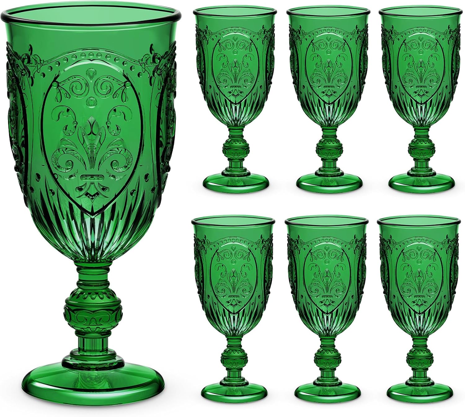 24 Pcs Plastic Goblets 7.5oz Vintage Goblet Plastic Wine Glasses Colored Retro Embossed Water Goblets for Wine Bar Juice Baby Shower Wedding Reception Grand Event Party (Blue)