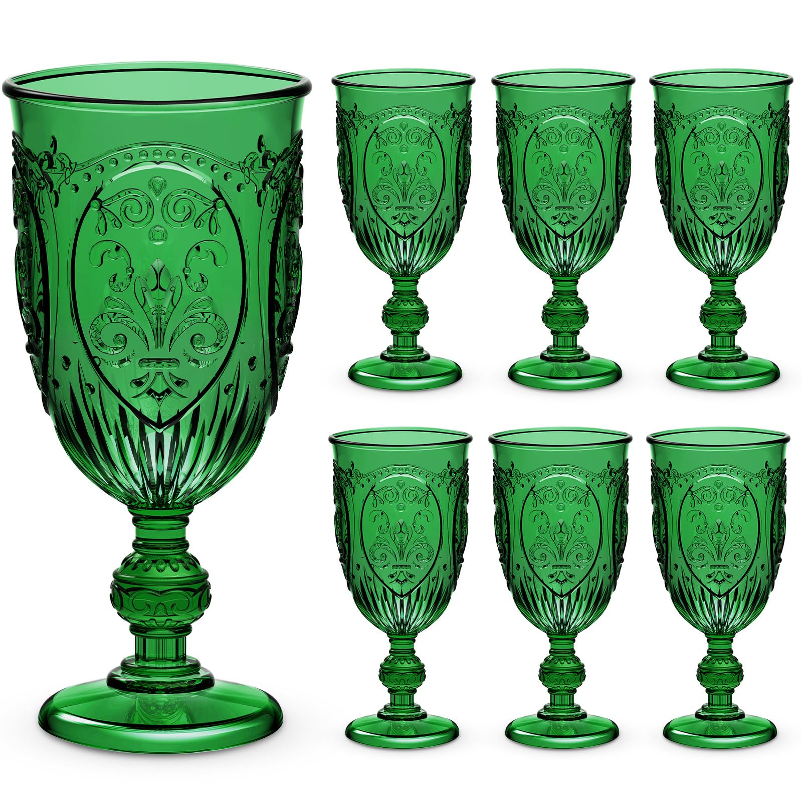 Wiwiqing 6 Pcs Plastic Wine Glasses Vintage Goblets,Dark Green