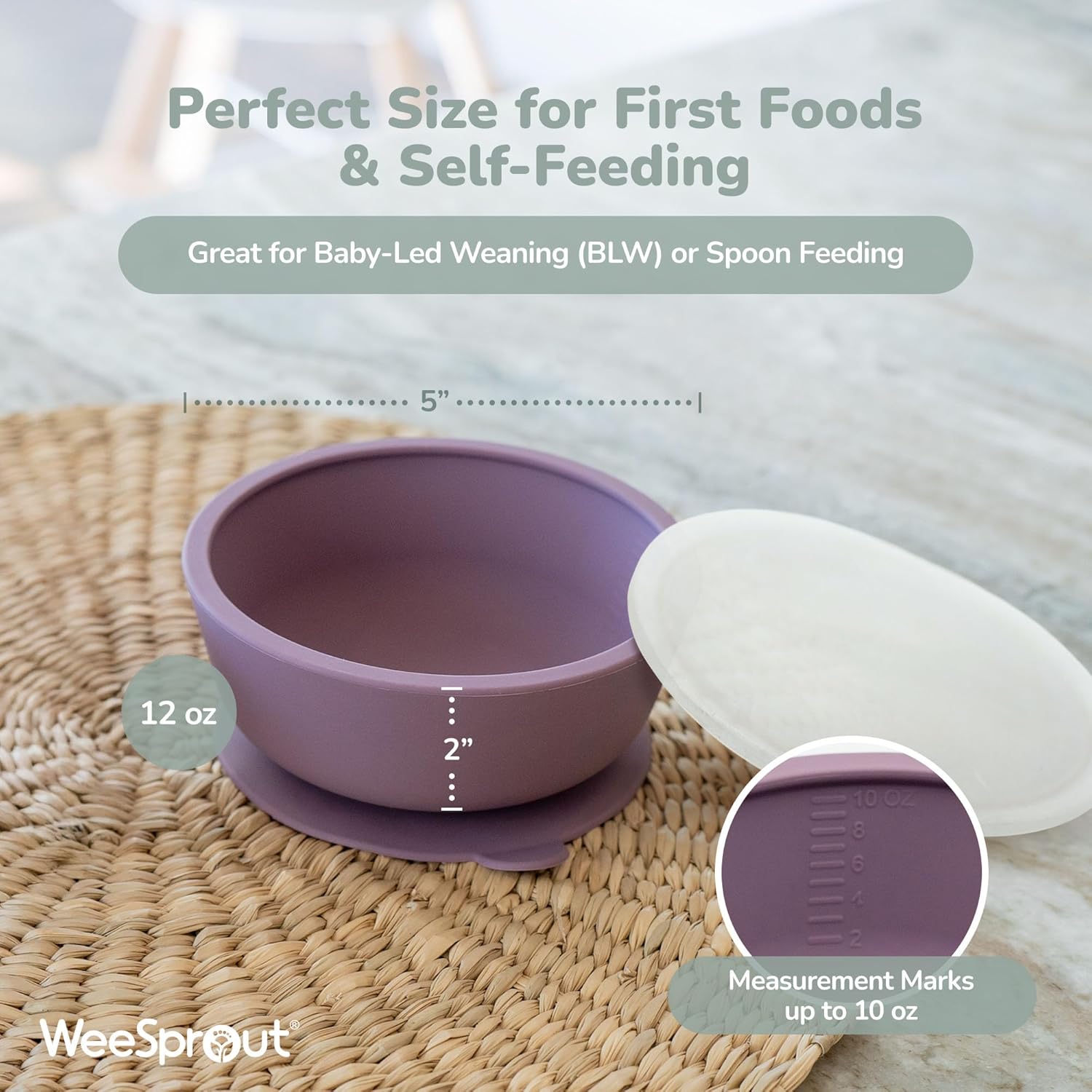 WeeSprout Suction Bowls for Baby & Toddlers (Set of 2) - 100% Silicone w/Plastic Lid - Leak Proof Feeding Supplies - Dishwasher & Microwave Safe Infant Dinnerware w/Extra Strong Base - Image 2
