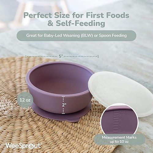 Miniatura 2 de WeeSprout Tazones de succión para bebés y niños pequeños (juego de 2) 100% silicona con tapa de plástico Suministros de alimentación a prueba de