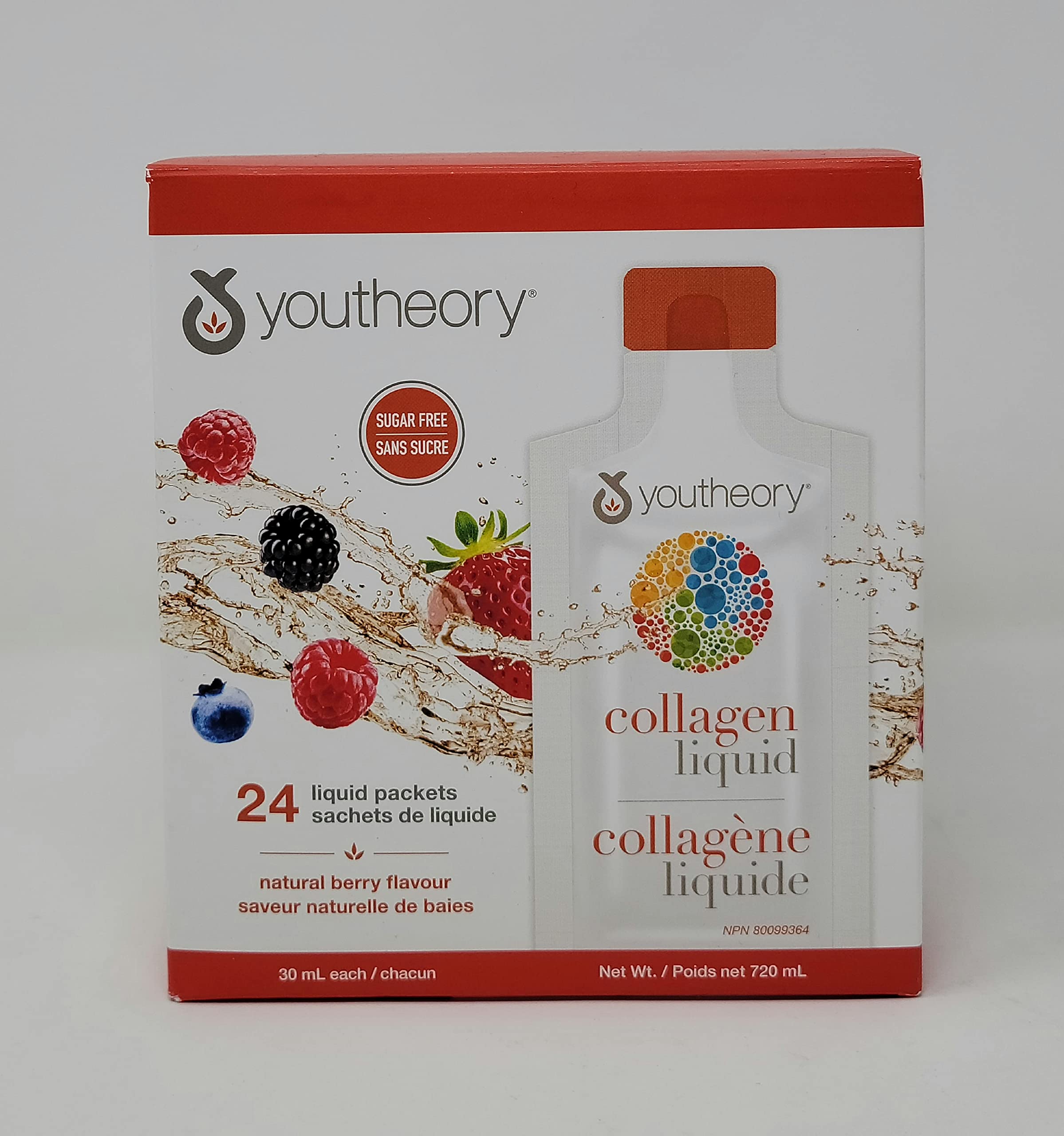 Youtheory Líquido de colágeno de bayas naturales sin azúcar, fórmula para piel saludable, 24 paquetes líquidos (720 ml)