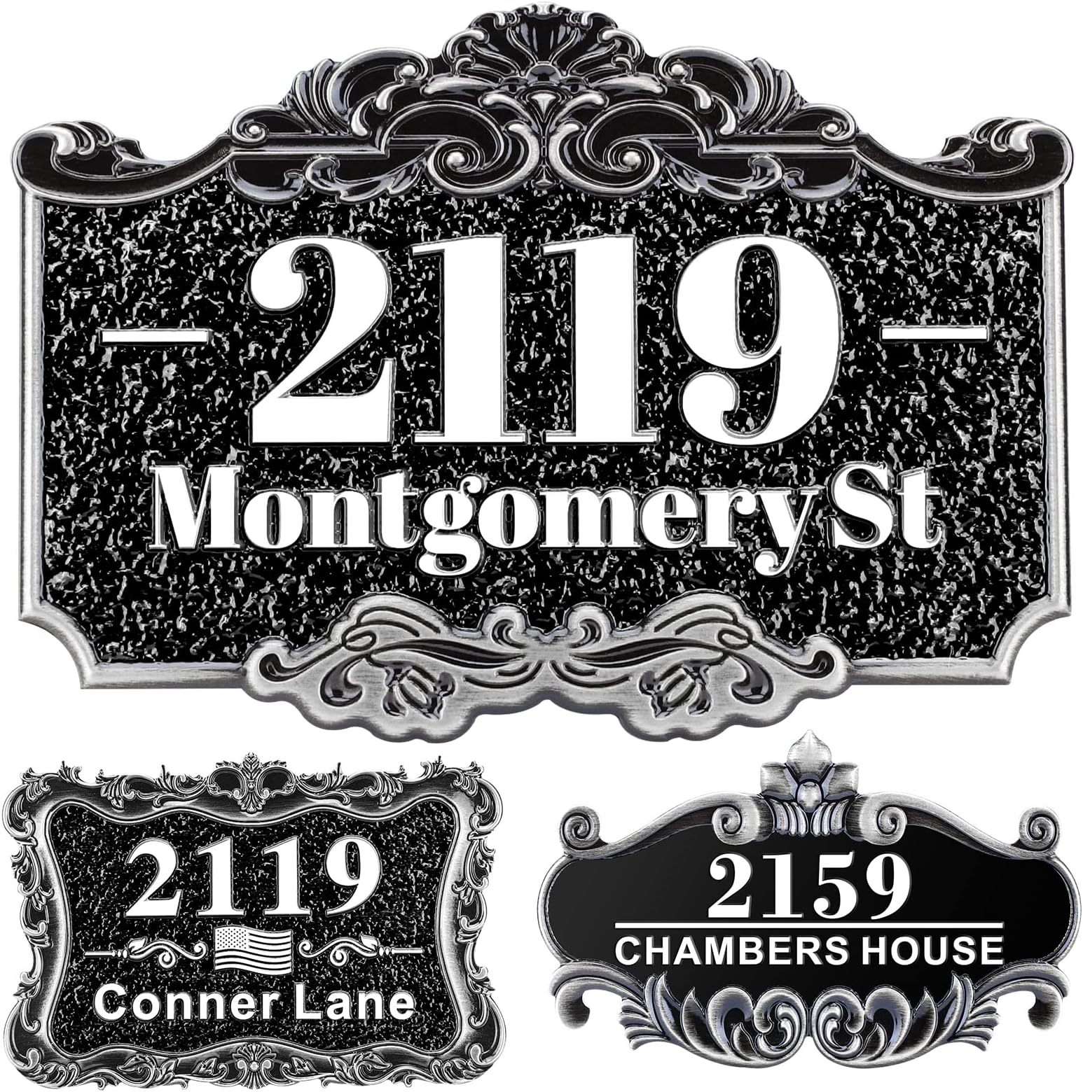 Personalized Cast Address Sign House Number Home Address Plaque 12 Inch, Custom Steet House Number Sign, Metal or Acrylic Antique Brass for Outside Vintage