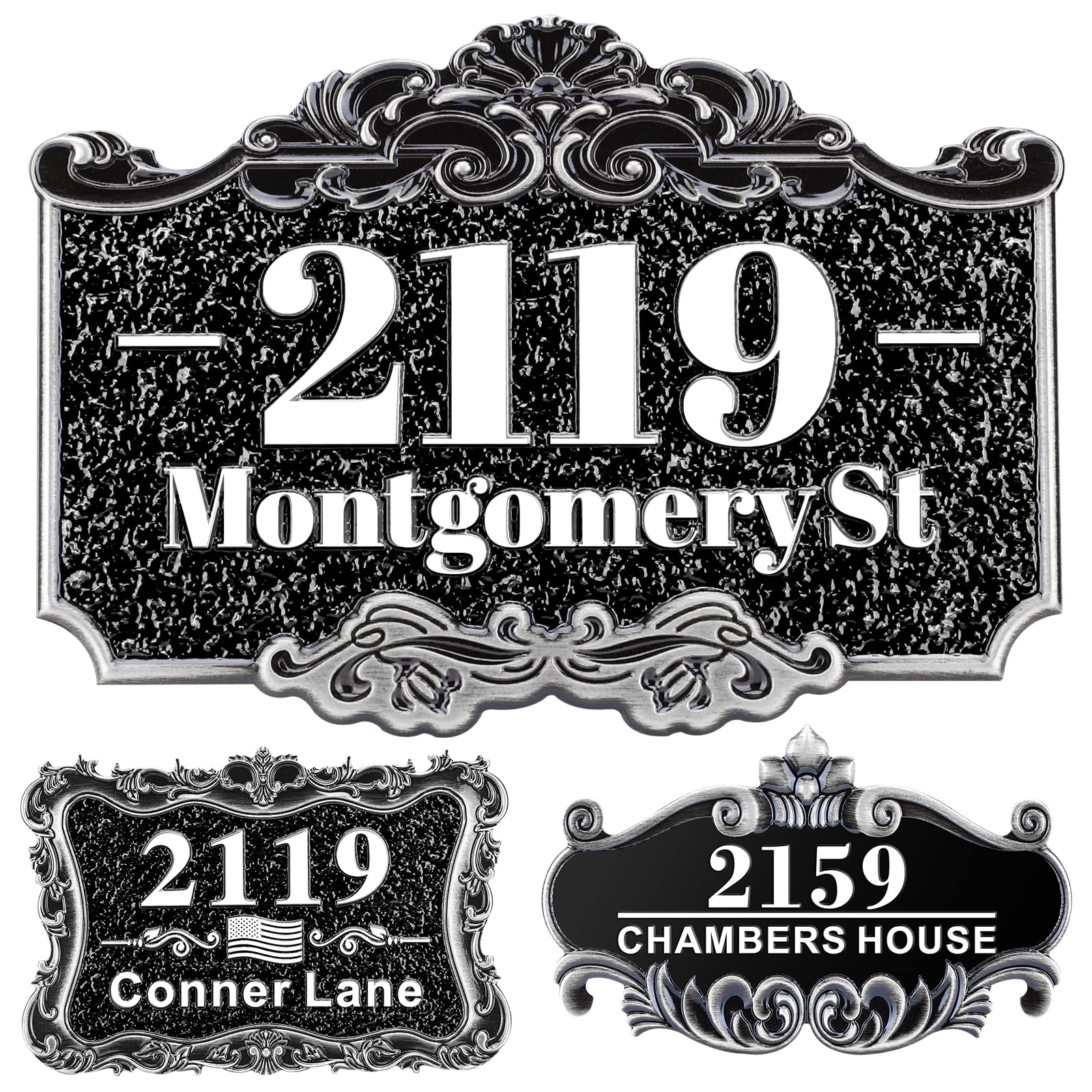 Personalized Cast Address Sign House Number Home Address Plaque 12 Inch, Custom Steet House Number Sign, Metal or Acrylic Antique Brass for Outside Vintage