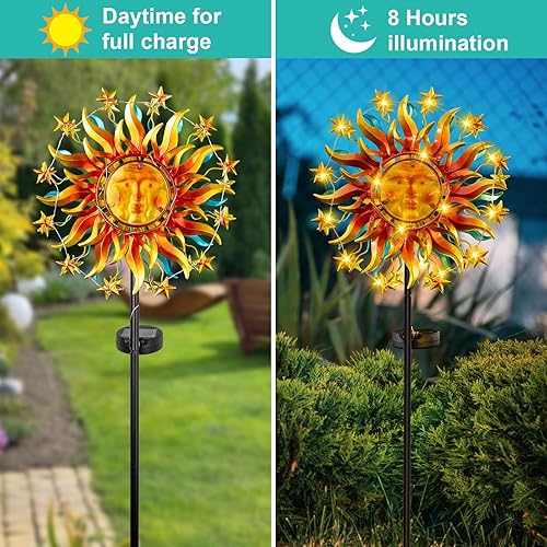 Miniatura 10 de Molinillo de viento solar, 60.63 pulgadas de metal para exteriores, bola de vidrio LED multicolor alimentada por energía solar con escultura de