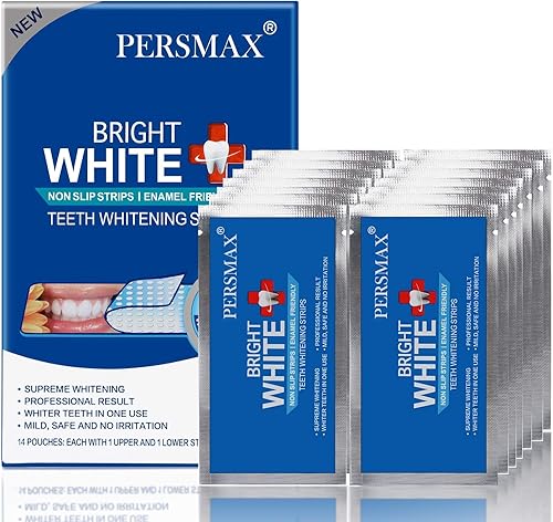 PERSMAX Tiras blanqueadoras dentales tiras blanqueadoras de efecto profesional antideslizantes 14 tratamientos 28 tiras PERSMAX Tiras blanqueadoras dentales tiras blanqueadoras de efecto profesional antideslizantes 14 tratamientos 28 tiras