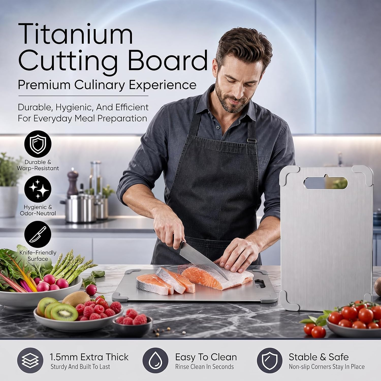 Stainless Steel Chopping Board, Metal Chopping Board, Large, 39 x 28 cm image 5