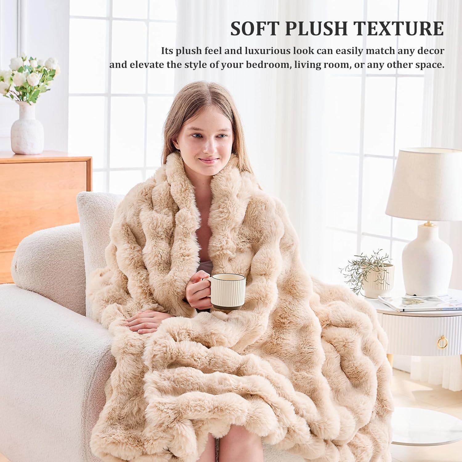 Faux Fur Throw Blanket for Couch, 1000 GSM Cozy Fuzzy Fluffy Soft Plush Thick Bubble Sherpa Blanket for Sofa Bedroom Living Room, Mothers Day Birthday Gifts for Women Home Decor - Image 3