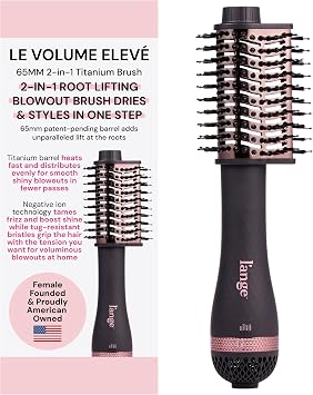 L'ANGE HAIR Le Volume Eleve 65MM 2-in-1 Titanium Brush Dryer | Dry and Style | Unique Teardrop Shape Barrel | 3 Heat Settings | 360 Vented Airflow | Ionic Technology for Frizz-Free Styling (Black)