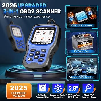 AUTOPHIX OM129P OBD2 Scanner, Check Engine Light Code Reader with Live Data, Car Scanner, Pass Smog Test and 12V Battery Test, All OBD2 Function with Code Definition & Lifetime Free Updates