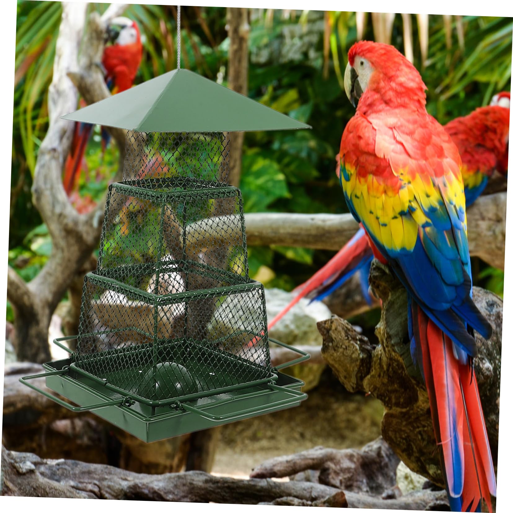 Comedero Colgante Hierro Exterior Jardin Balcon Patio Pájaros Ahorra Malla Gancho Cuadrado