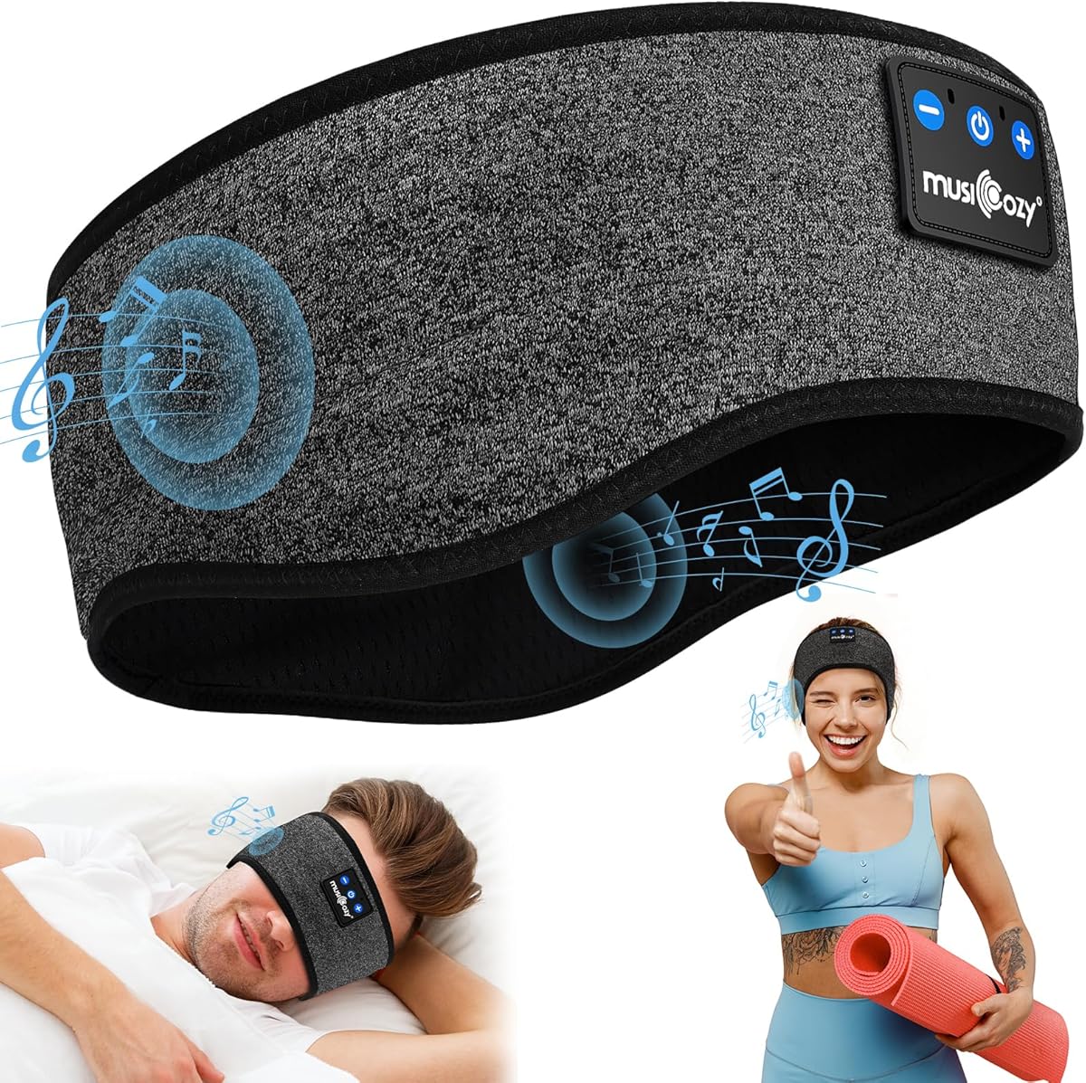 MUSICOZY Schlafkopfhörer Bluetooth, Schlaf Kopfhörer Stirnband Schlaf-Ohrhörer Headband Kabellos Sportskopfhörer 16+STD Bequemes Musik Stirnband zum Schlafen für Sport Training Joggen Yoga Reisen