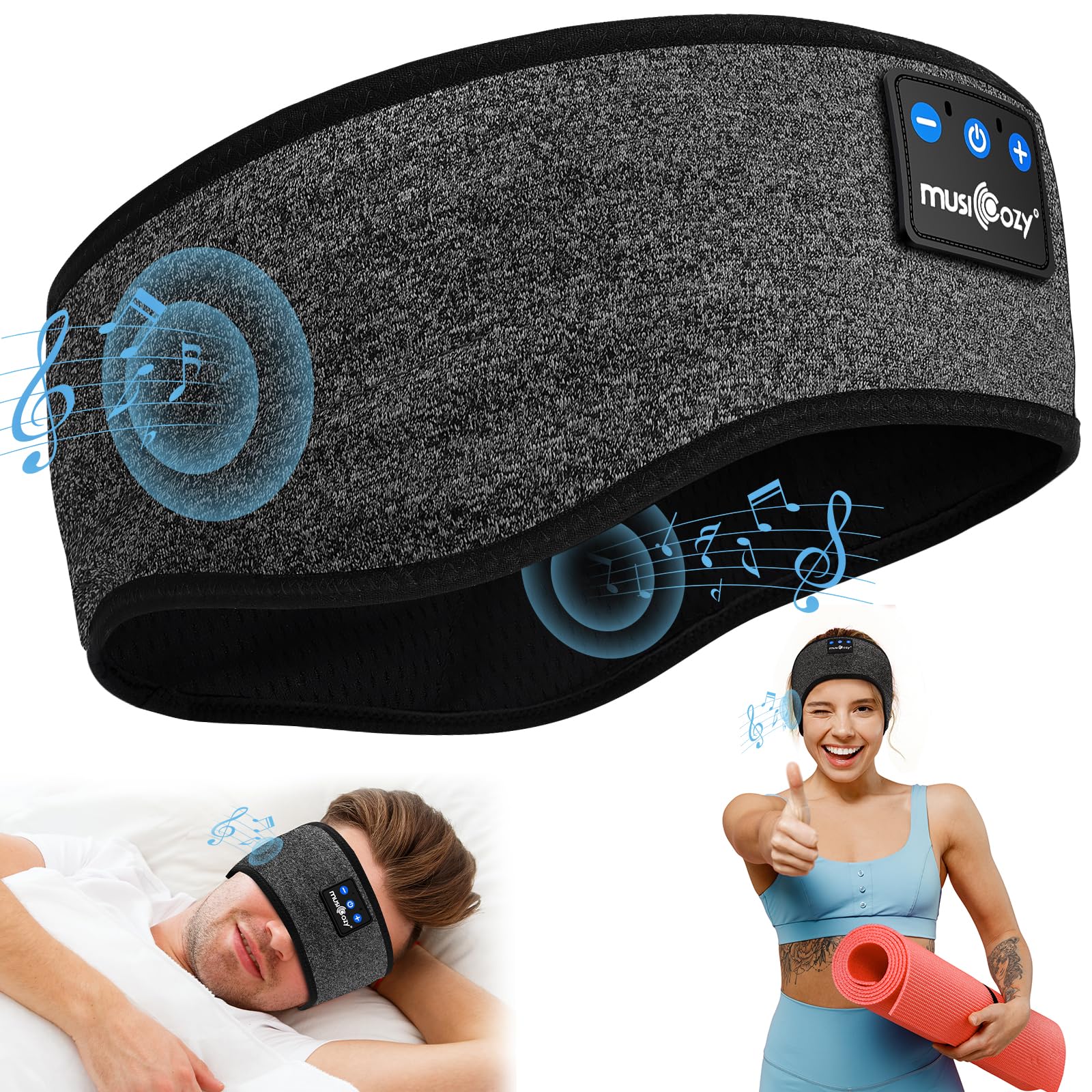 MUSICOZY Schlafkopfhörer Bluetooth, Schlaf Kopfhörer Stirnband Schlaf-Ohrhörer Headband Kabellos Sportskopfhörer 16+STD Bequemes Musik Stirnband zum Schlafen für Sport Training Joggen Yoga Reisen