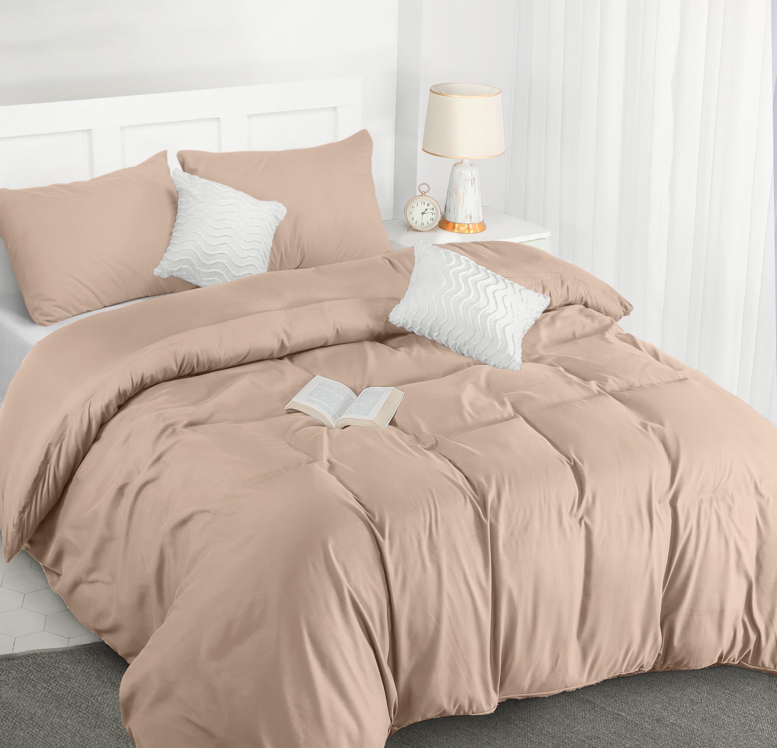 Utopia Bedding King Size Duvet Cover - Pack of 8 - Soft Microfibre Polyester - Bedding Quilt Cover Set, with Pillow cases (Beige)