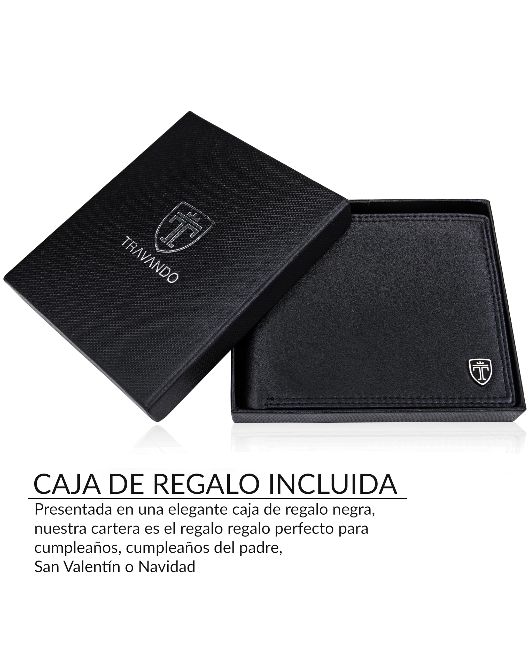 TRAVANDO Cartera Hombre Madrid con Bloqueador RFID, Billetera Negra, Tarjetero, Monedero Varón, Portamonedas, Regalo, Wallet, Vertical, Bolsillo Monedas Botón a presión Tarjetera, Ranuras
