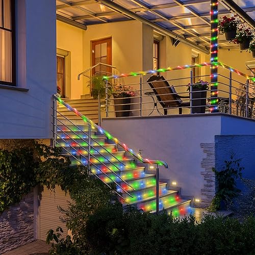 Miniatura 4 de Jnaurb Tira de luces a pilas para exteriores, 33 pies, 100 LED, 8 modos, funciona con pilas, guirnalda de luces de Navidad impermeable con control