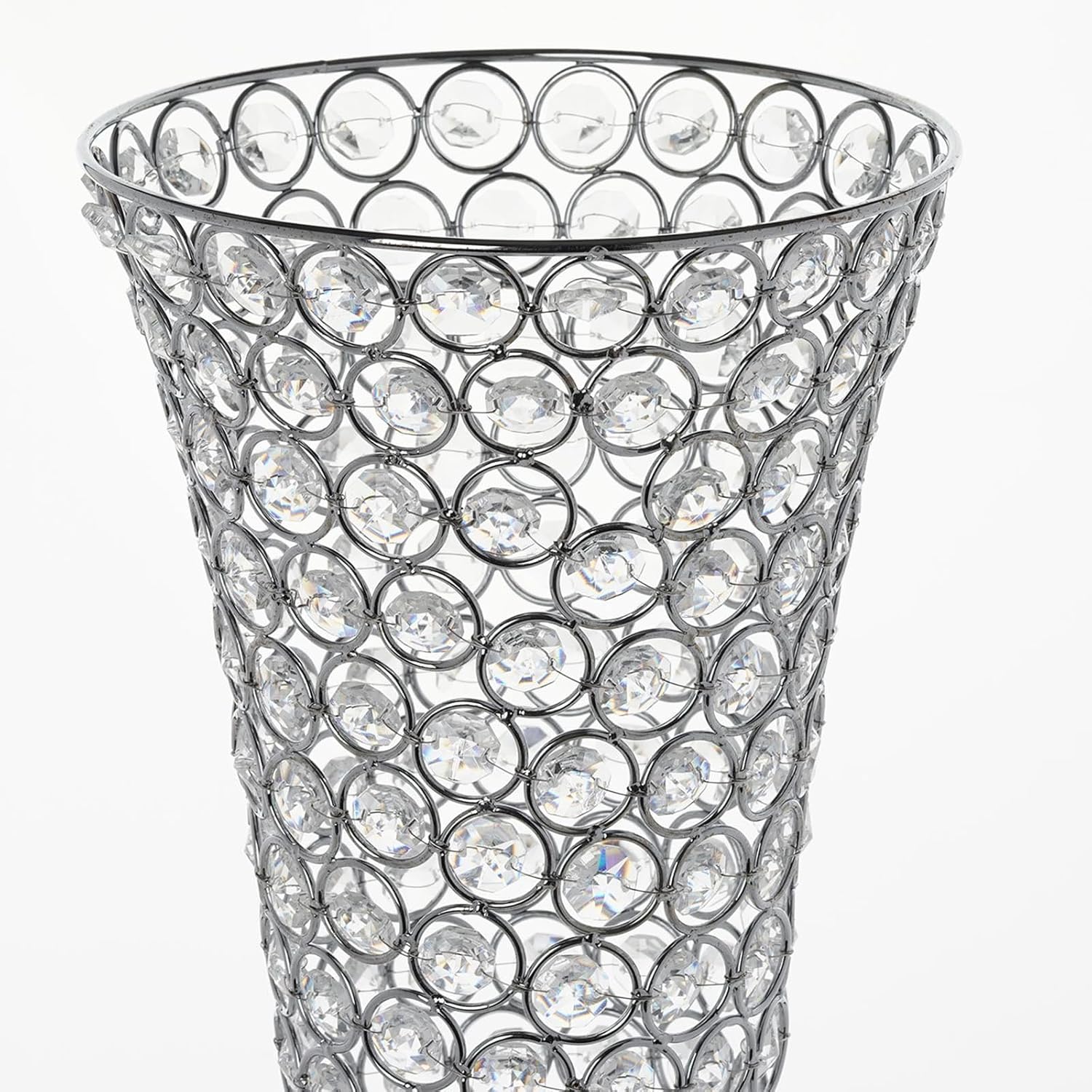 BalsaCircle 2 pcs 24-Inch Tall Silver Crystal Beaded Trumpet Vases - Wedding Party Dining Home Centerpieces Decorations
