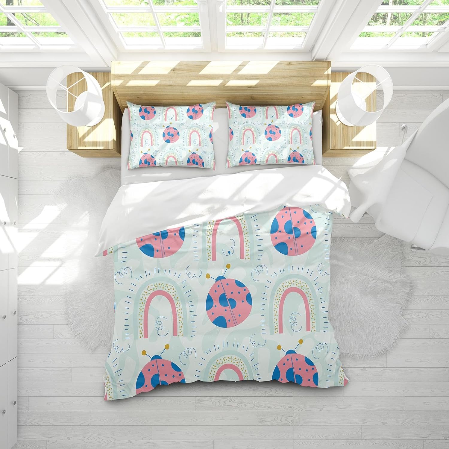 Duvet Cover Blue Comforter Cover Twin Size for Kids Boys Cartoon Bedding Set Girly Soft Microfiber Quilt Cover 135x200cm /50x75cmx2