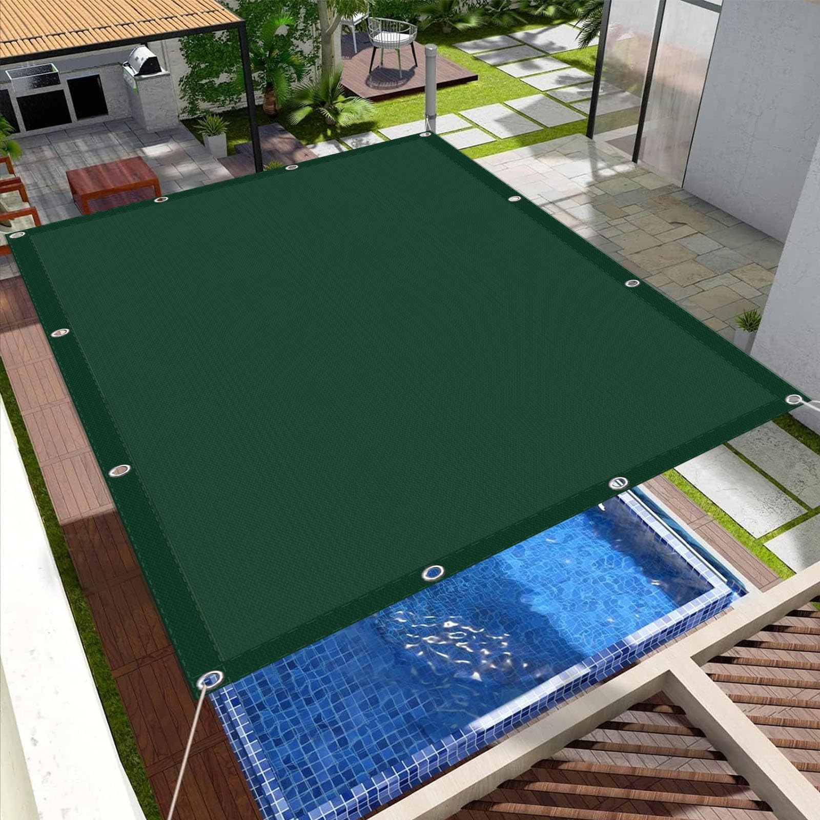 Voile d'ombrage de jardin vert foncé pour abriter la terrasse et les fleurs