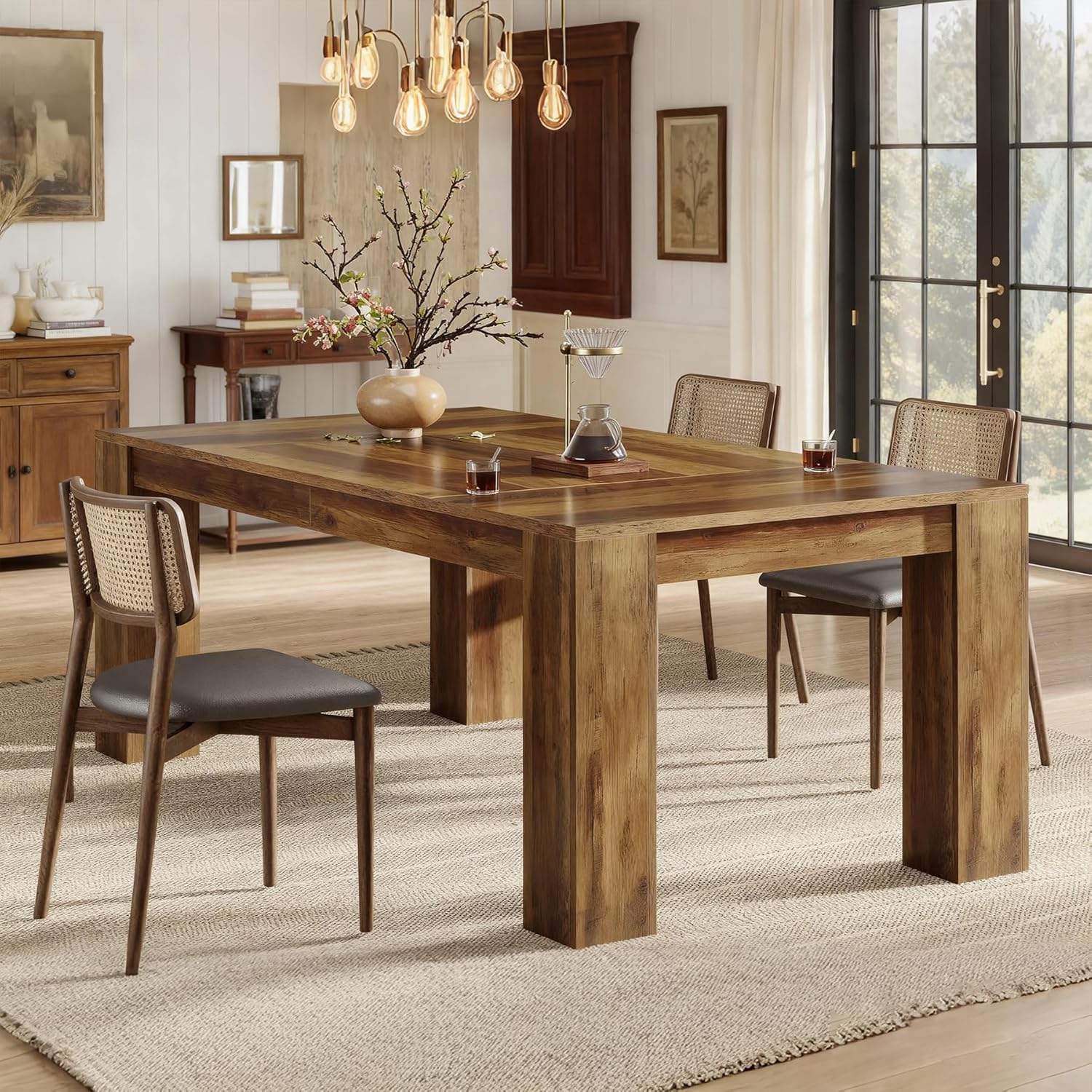 Tribesigns 63'' Rectangular Dining Table for 4-6, Rustic Kitchen Table with Large Tabletop, Modern Farmhouse Wooden Dinner Tables for Dining Room