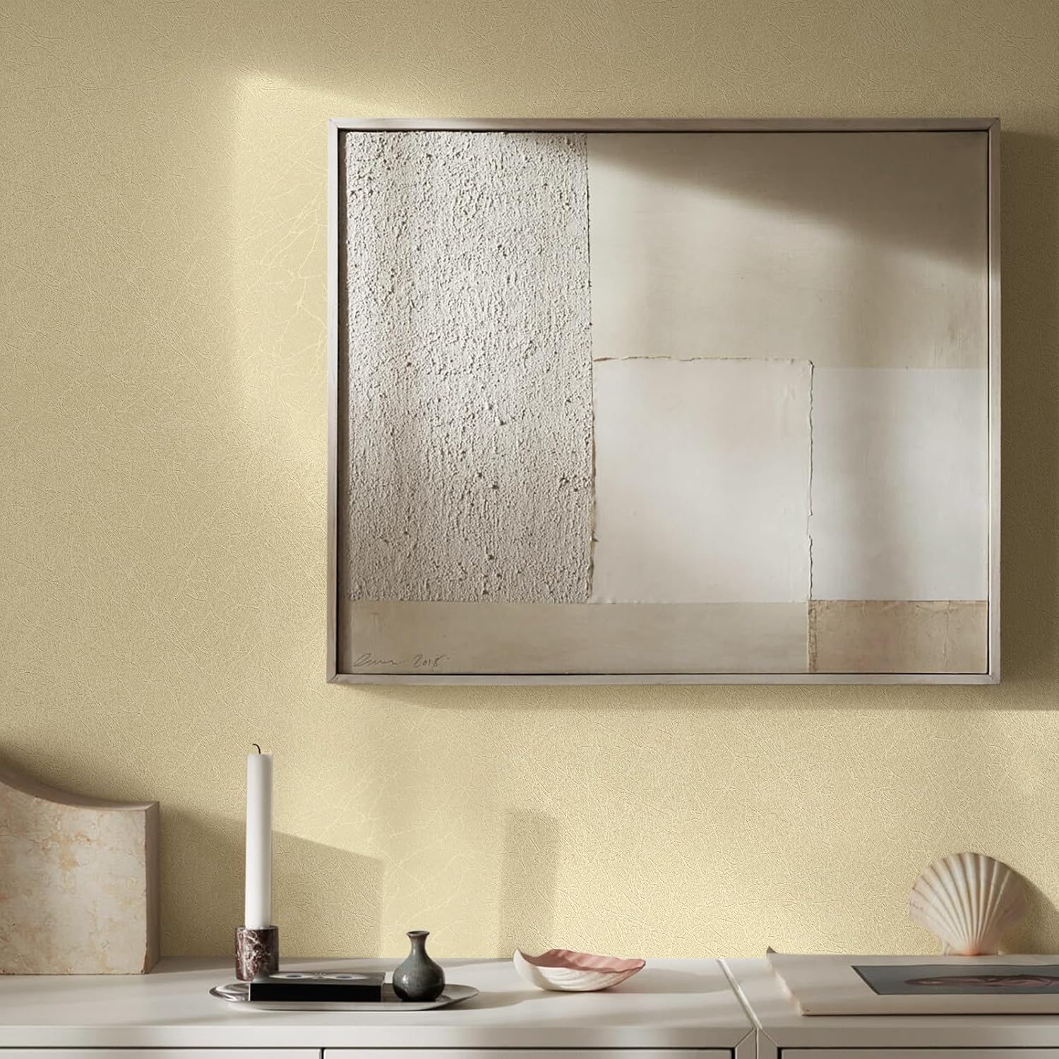 Beige Silk Wallpaper Embossed Peel and Stick Wallpaper A Set of 17.7 inch X 1200 inch Textured Self-Adhesive Removable Contact Paper Waterproof Vinyl Roll for Bedroom Cabinet Furniture