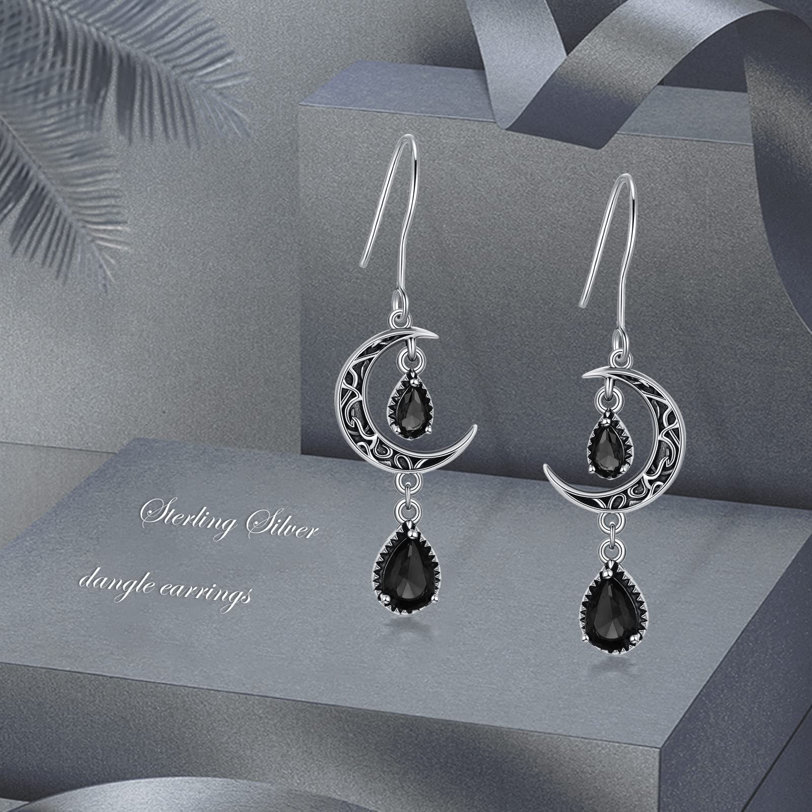 VONALA Silber 925 Hängend Keltische Ohrringe, Grün/Rot/Lila Mond-Ohrringe, Sterling Silber Keltischer Schmuck Geschenke für Damen und Mädchen