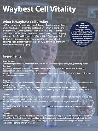 Miniatura 2 de Waybest - Suplemento de bienestar antienvejecimiento activador de vitalidad celular NRF2, 60 cápsulas de Waybest, 5 ingredientes fitonutrientes