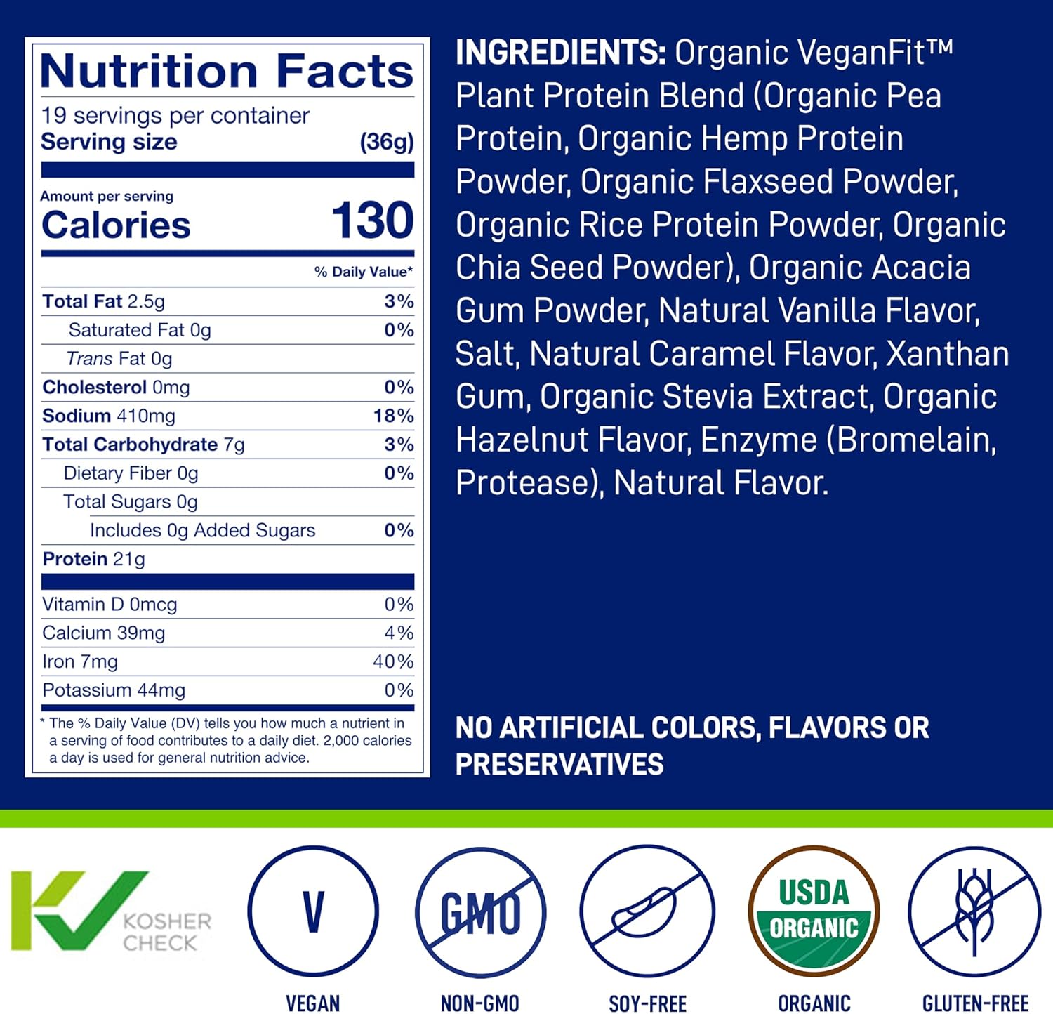 LeanFit Organic Plant-Based Protein Powder, Natural Vanilla Flavor - Vegan, USDA Organic Certified, Soy-Free, Gluten-Free, Dairy-Free, Sugar-Free, Non-GMO - 21g Protein, 19 Servings, 1.58 Pound Tub - Image 2