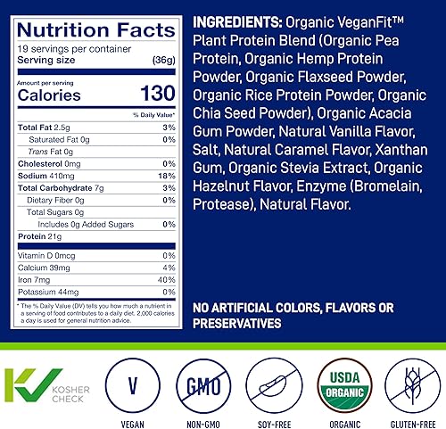 Miniatura 2 de LeanFit Proteína orgánica a base de plantas, lisa, sin azúcar, 0.74 oz de proteína vegana, 22 porciones, tubo de 1.58 libras (25.22 oz), baja en
