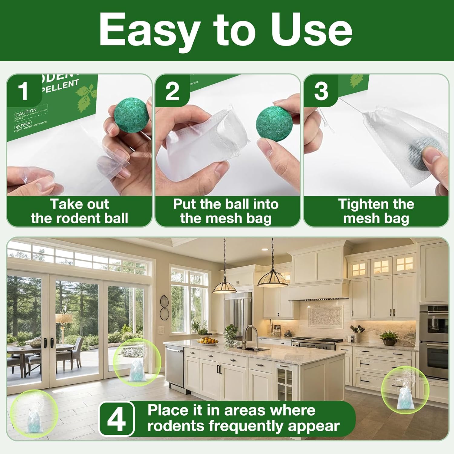 Mouse Rodent Repellent, 25 Pack Peppermint Oil Mouse Repellent Balls for Rats Mice Deterrent, Natural Mouse Traps for Indoor Outdoor Use, Keep Rodents Away from Garden and Home, Family & Pet Safe 02