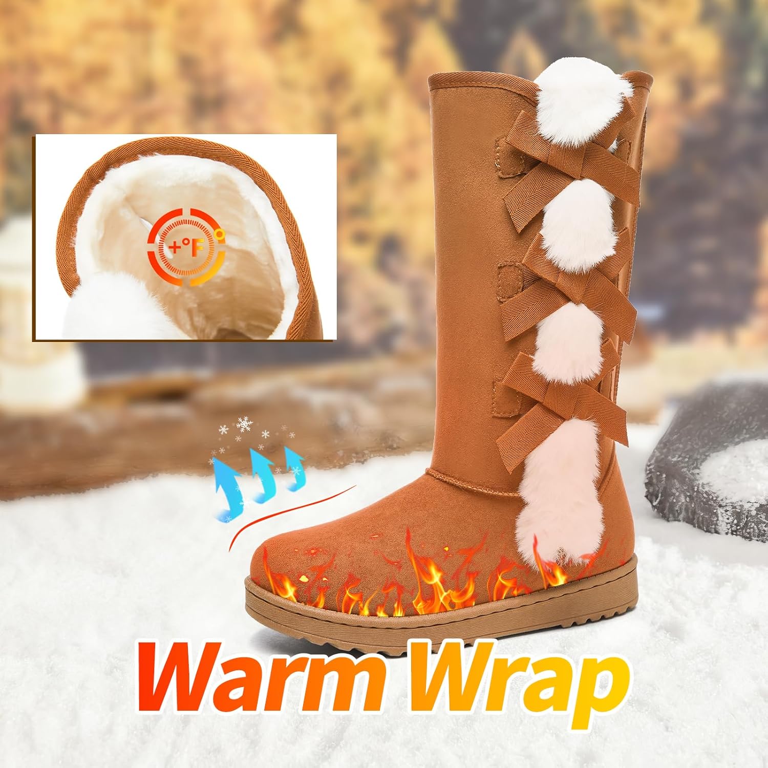 Iarus Winter Snow Boots for Women Warm Mid Calf Boots Comfortable Fuzzy Ladies Booties Classic Bow Tie Outdoors - Image 6