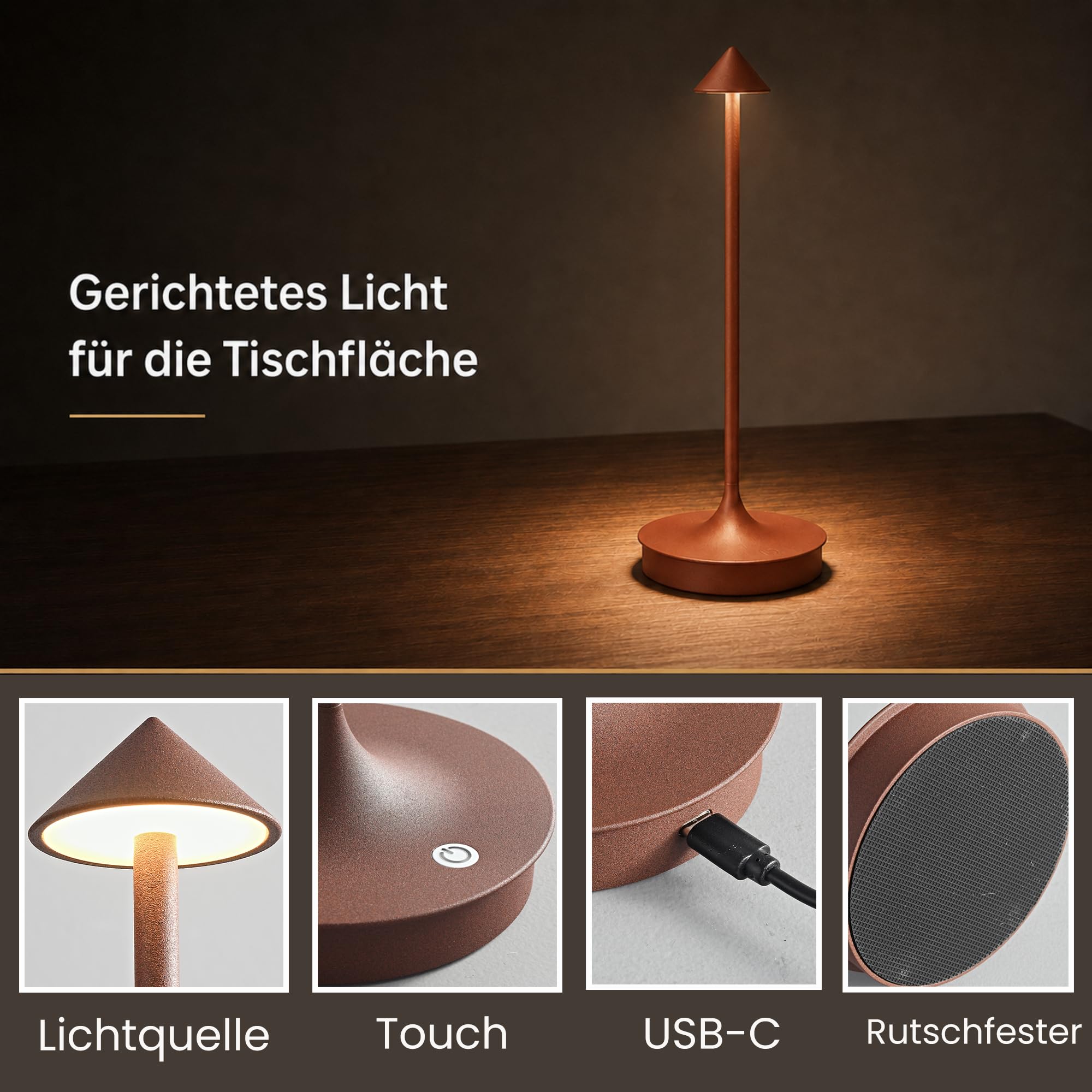 Leomix Lámpara de mesa LED inalámbrica, recargable, 4000 mAh, táctil, regulable, IP54, resistente al agua, para restaurante, bar, jardín, balcón, mesa de comedor