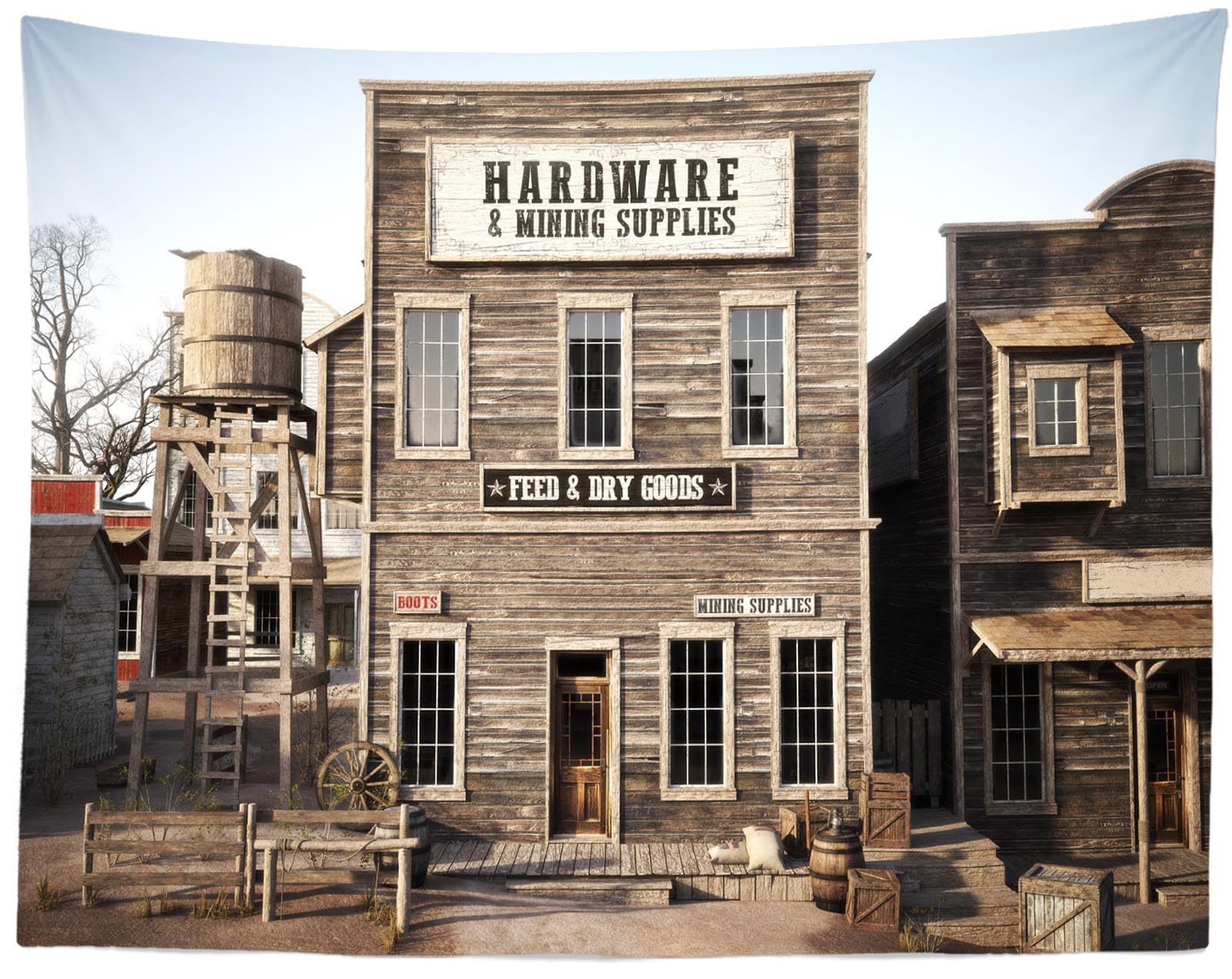 3.5x3m Sfondo Western Town Rustico Negozio di alimentari Sfondo fotografico Wild West Town Sfondo country Tema cowboy Decorazioni per feste di compleanno Studio Photo Booth Props