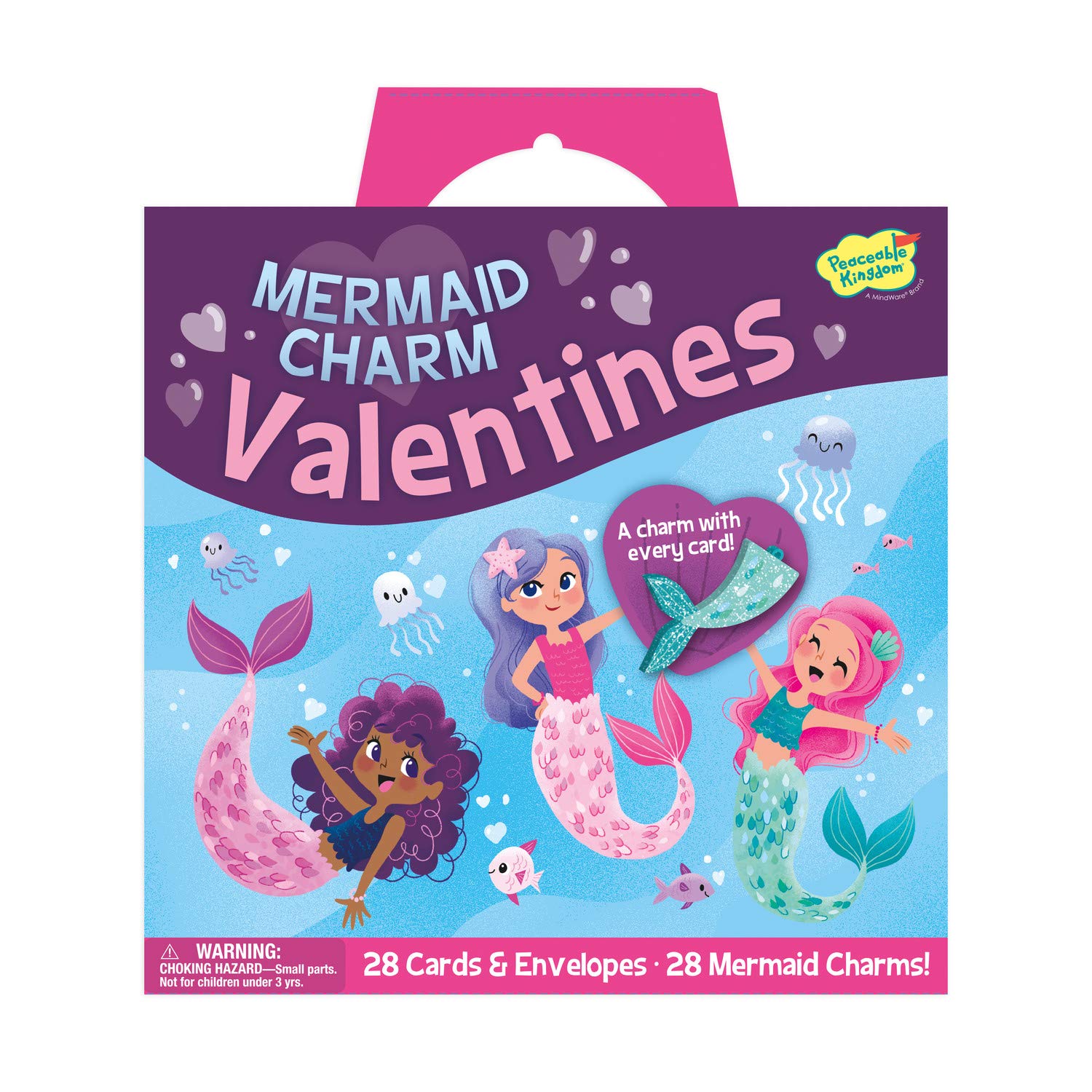 Mermaid Tail Charm Valentines Day Cards for Kids, 28 Card Pack with Envelopes - Great for School Parties