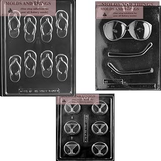 Flip Flip Summer Beach Theme Chocolate Molds: Sunglass Candy Mold, Martini Glass candy mold, Flip Flop candy mold With Copywrited molding Instruction